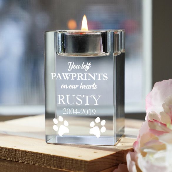 Pawprints On Our Hearts Pet Memorial Glass Votive Candle Holder