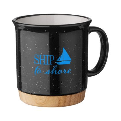 Black Promotional 15 oz Campfire Mug with Bamboo Base