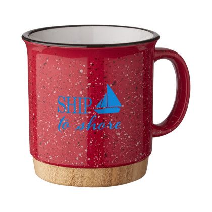 Red Promotional 15 oz Campfire Mug with Bamboo Base