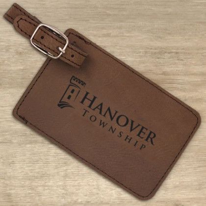 Engraved Logo Brown Leatherette Luggage Tag | Custom Travel Gifts