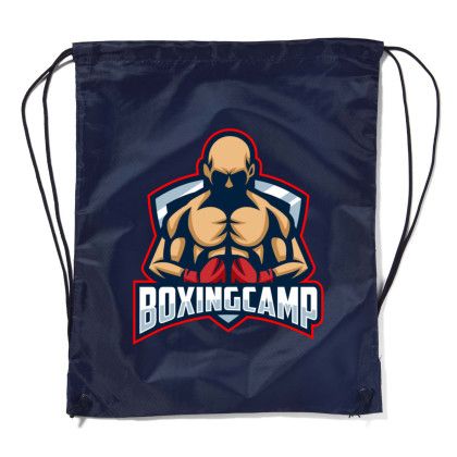 Navy Full Color Logo Polyester Drawstring Backpack