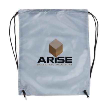 Grey Full Color Logo Polyester Drawstring Backpack