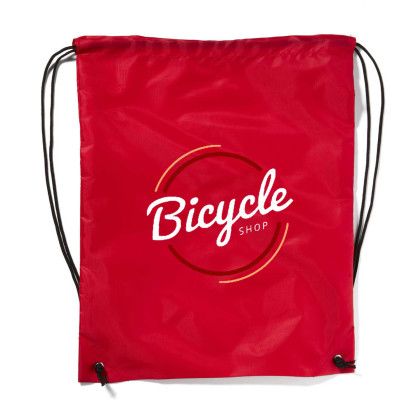 Red Full Color Logo Polyester Drawstring Backpack
