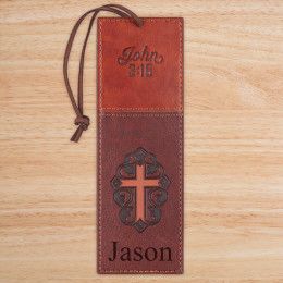 John 3:16 Two Tone Brown Personalized Bookmark With Cross