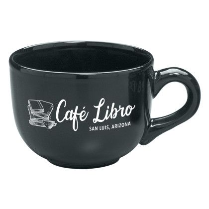 Black Soup Mug with Logo-15 Ounce