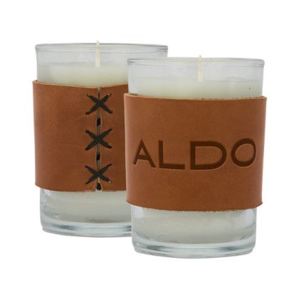 Debossed Logo Harper Custom Leather Wrapped Candle - Tan/Black