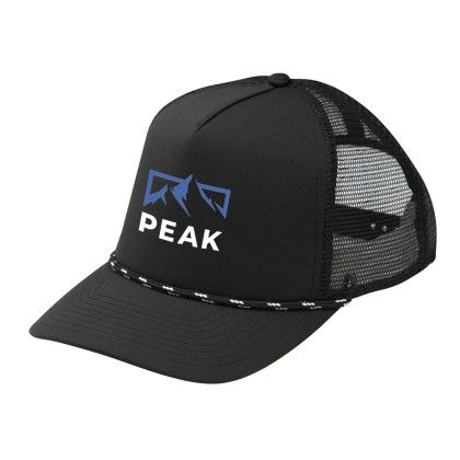 Logo Printed Match Play Mesh Back Rope Cap - Black cap, black rope