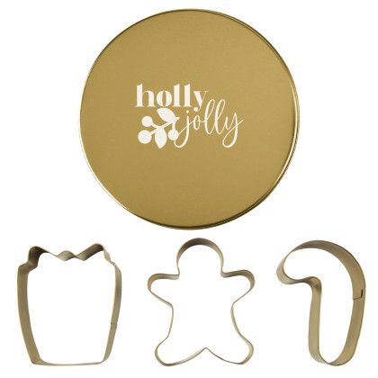 Gold Custom Logo Holiday Cookie Cutter Sets | Promotional Holiday Gifts