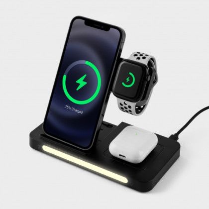 Logo Imprinted 3-in-1 Wireless Charging Station with Light