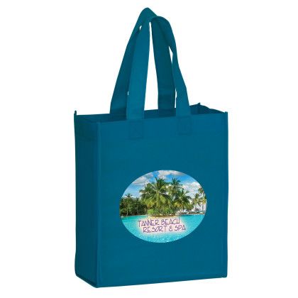 Full-Color Logo Recession Buster 8 x 10 x 5 Tote Bag - Maui Blue | Non-Woven Totes