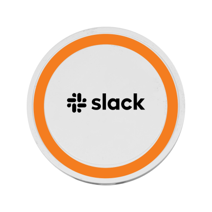 Logo Printed White Round Wireless Charging Pad - Orange Ring Logo Printed White Round Wireless Charging Pad - Orange Ring