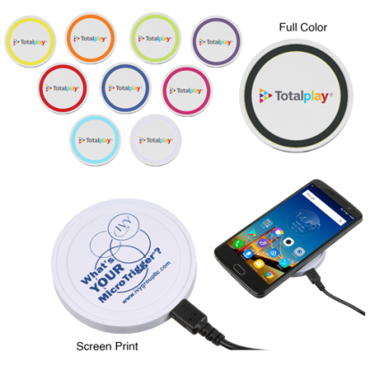 Logo Printed White Round Wireless Charging Pad | Printed Tech Gifts