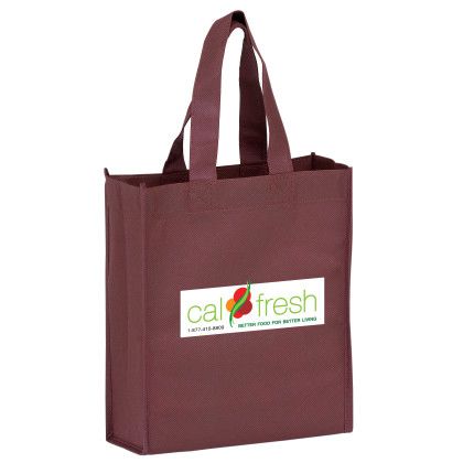 Full-Color Logo Recession Buster 8 x 10 x 5 Tote Bag - Burgundy | Non-Woven Totes