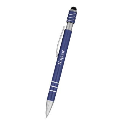 Blue Promotional Spin Top Pen with Stylus | Custom Fidget Pens