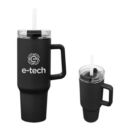 Black Customized 40 oz Quest Tumbler Straw Lid | Logo Printed Travel Mugs