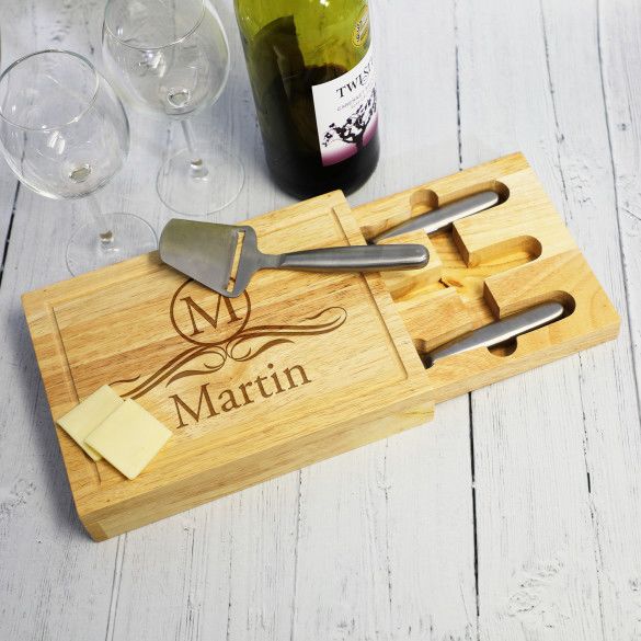 Personalized Family Name Engraved Cheese Board Set