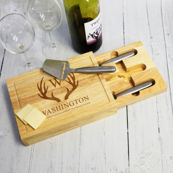 Custom Engraved Antler Rack Cheese Board Set