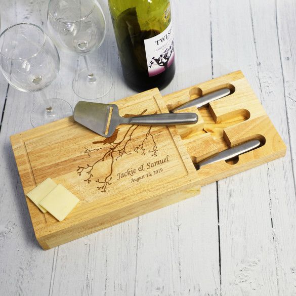 Birds on a Branch Personalized Engraved Cheese Board Set