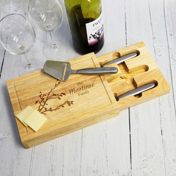 Custom Reaching Branch Engraved Family Cheese Board Set 