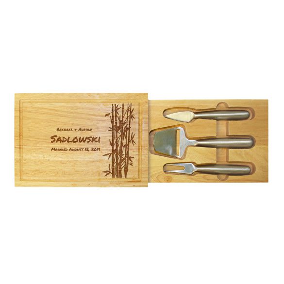 Lucky Bamboo Custom Engraved Cheese Board Set - Cheese Tools