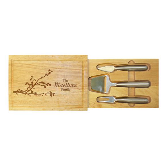 Custom Reaching Branch Engraved Family Cheese Board Set - Cheese Tools