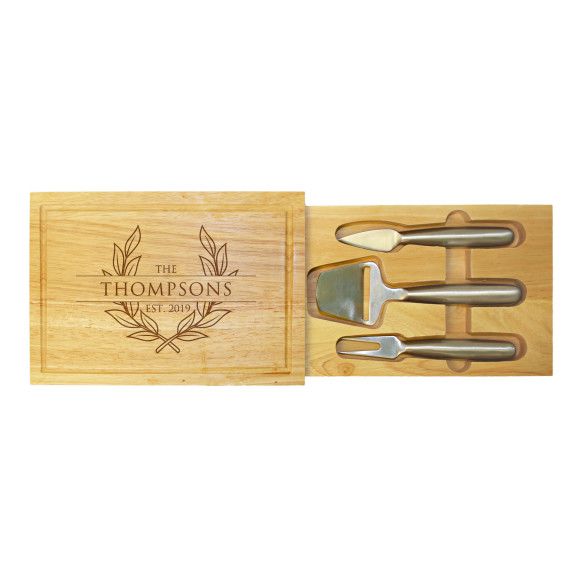 Personalized Olive Branch Engraved Cheese Board Set - Cheese Tools