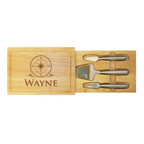 Personalized Nautical Compass Engraved Cheese Board Set - Cheese Tools