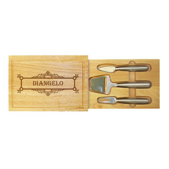 Personalized Engraved Fancy Name Cheese Board Set - Utensils