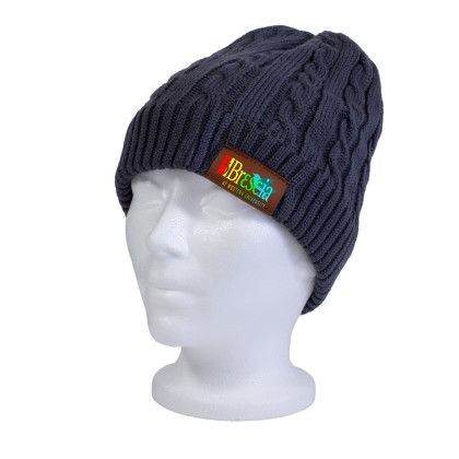 The Cozy Cable Knit Beanie in Gray with Logo | Custom Winter Hats