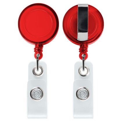 Front and Back of Red Custom Good Round Badge Reel-Translucent Color