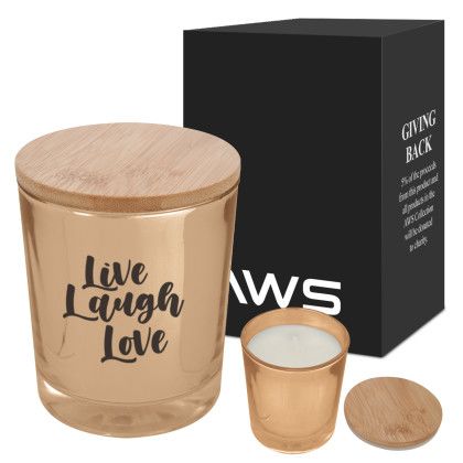 Gold Customized Logo AWS Bamboo Soy Candle | Promotional Candle Gifts