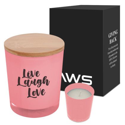 Pink Customized Logo AWS Bamboo Soy Candle | Promotional Candle Gifts