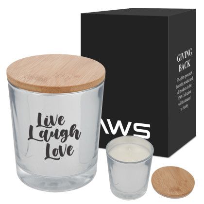 Silver Customized Logo AWS Bamboo Soy Candle | Promotional Candle Gifts