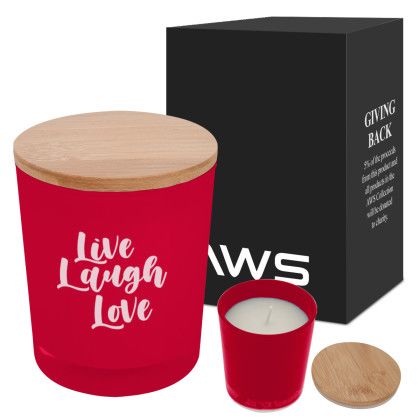 Red Customized Logo AWS Bamboo Soy Candle | Promotional Candle Gifts