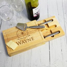 Personalized Nautical Compass Engraved Cheese Board Set