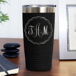 Black Polar Camel Travel Mug with Script Monogram - 20oz