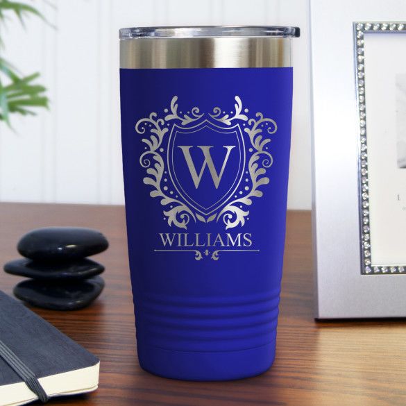 Initial Crest Royal Blue Polar Camel Insulated Personalized Travel Mug - 20 oz