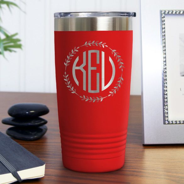 Red Polar Camel Travel Mug with Block Monogram - 20oz 