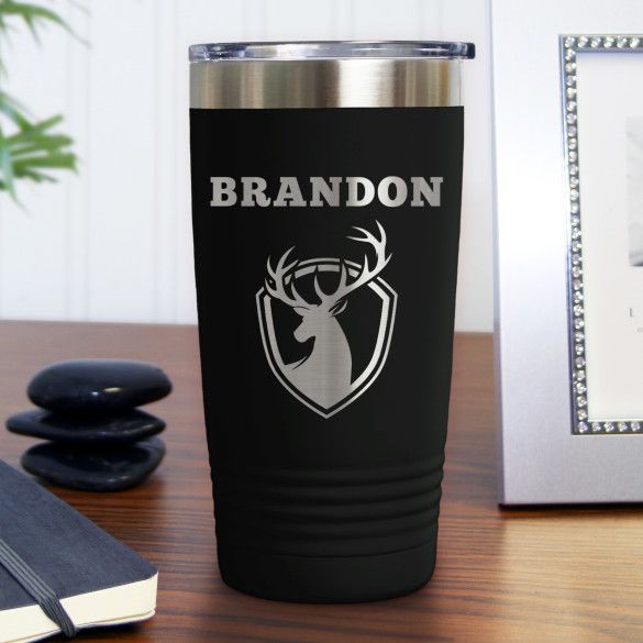 Trophy Deer Black Polar Camel Insulated Personalized Travel Mug - 20 oz