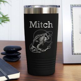 Fishing Black Polar Camel Insulated Personalized Travel Mug - 20 oz