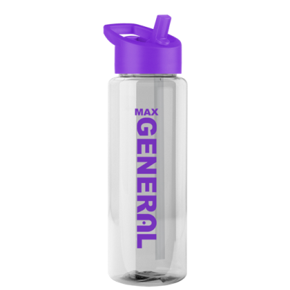 Promotional 32 oz Guzzler Sports Bottle - Clear bottle, Violet lid