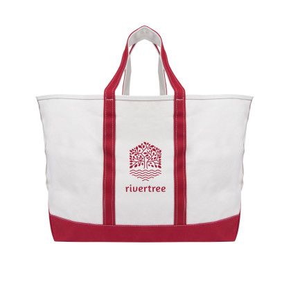 Printed Logo Madelyn Cotton Canvas Tote Bag Natural with red