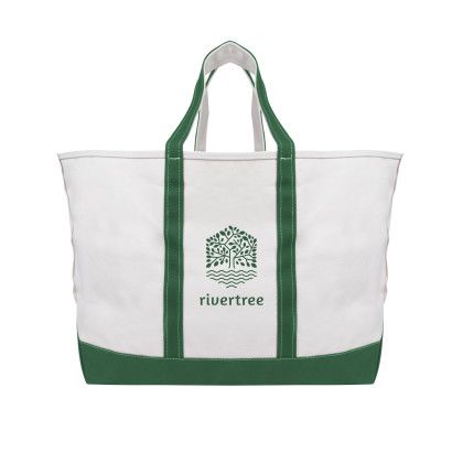 Printed Logo Madelyn Cotton Canvas Tote Bag Natural with green