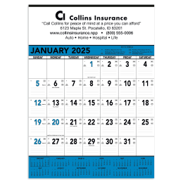 Blue and Black Wall Calendar With Imprinted Logo