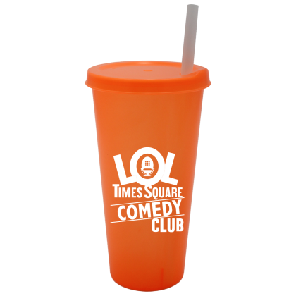 Orange Promotional 26 oz Color Tumbler With Lid And Straw | Custom Straw Cups