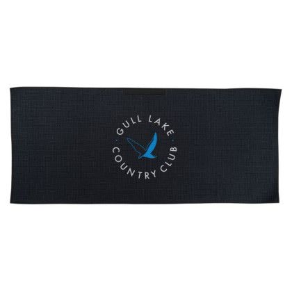 Black Customized Logo Caddy Waffle Weave Golf Towel | Golf Giveaways
