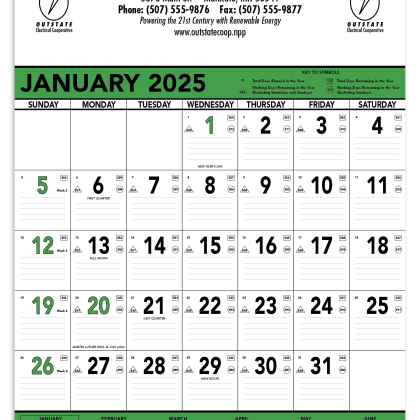 Green and Black Wall Calendar Customized