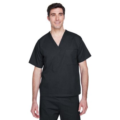 Black Logo Printed Harriton Adult Restore Scrub Top | Custom Scrubs