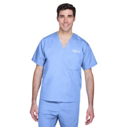 Ciel Blue Logo Printed Harriton Adult Restore Scrub Top | Custom Scrubs