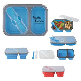 Custom Collapsible 2-Section Food Container With Dual Utensil